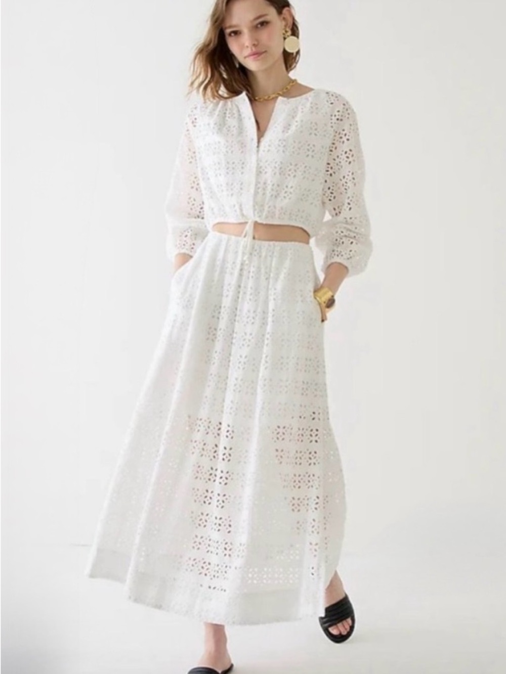J.Crew Linen Blend Eyelet Maxi Skirt in White Size:0| Summer, Vacation, Boho